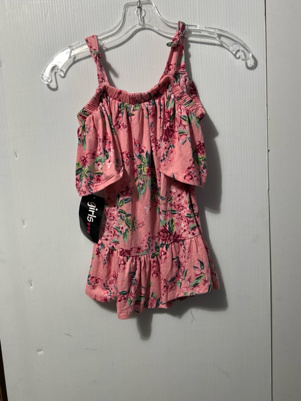 Girls' Pink Floral Cold-Shoulder Tank Top